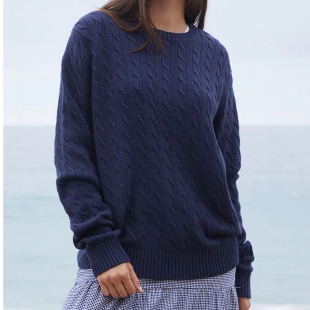 Brandy Melville John Galt Navy Cable Knit Sweater one size